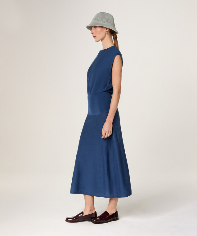Rodier Robe Longue En Maille Bleu Marine