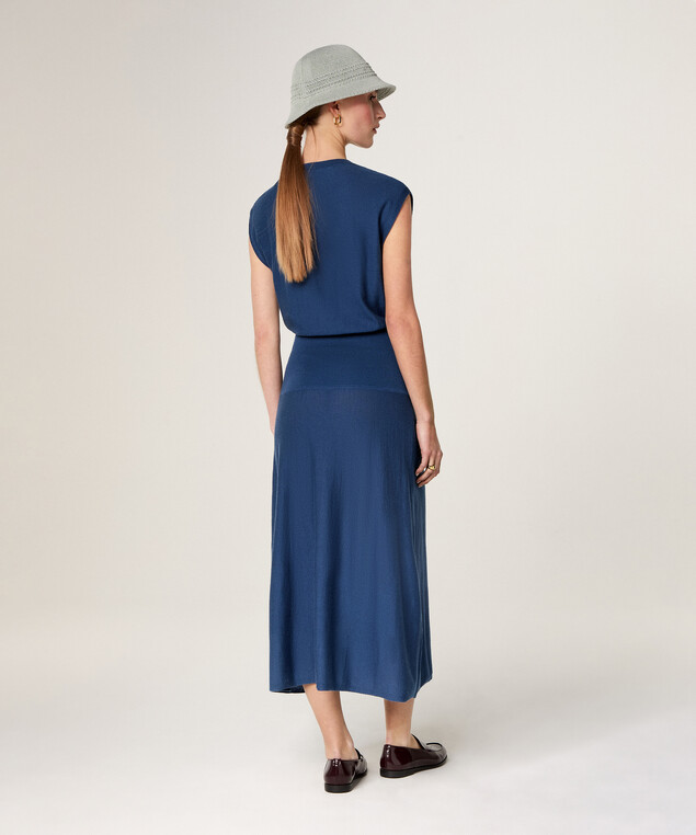 Rodier Robe Longue En Maille Bleu Marine