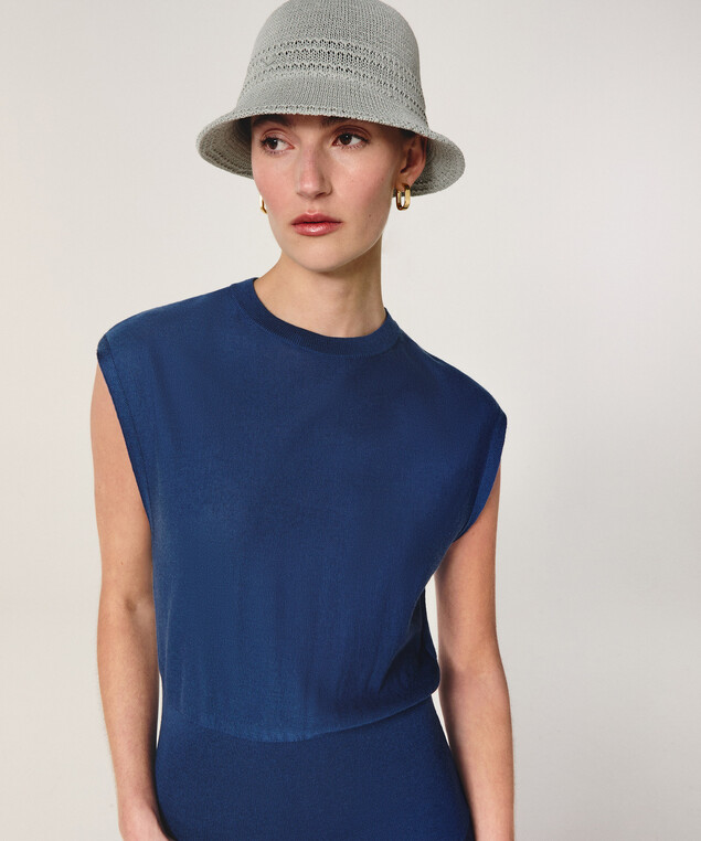 Rodier Robe Longue En Maille Bleu Marine