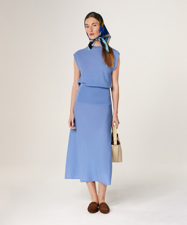 Rodier Robe Longue En Maille Bleu Océan