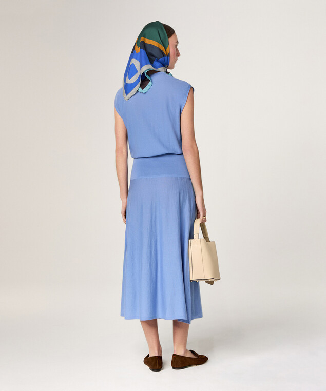 Rodier Robe Longue En Maille Bleu Océan