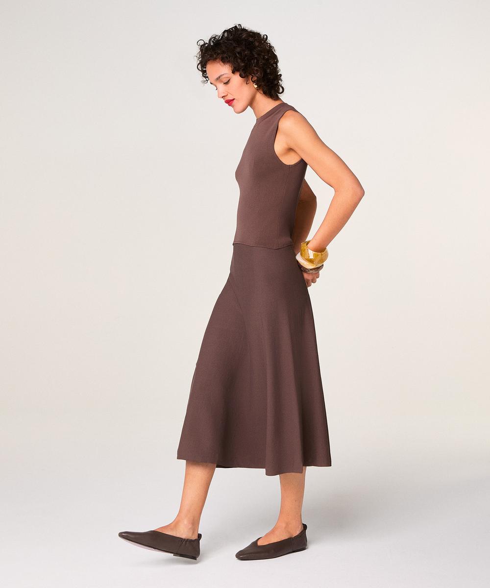 rodier Robe longue évasée marron écorce