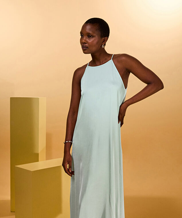 Rodier Robe Longue Fluide Vert D'eau