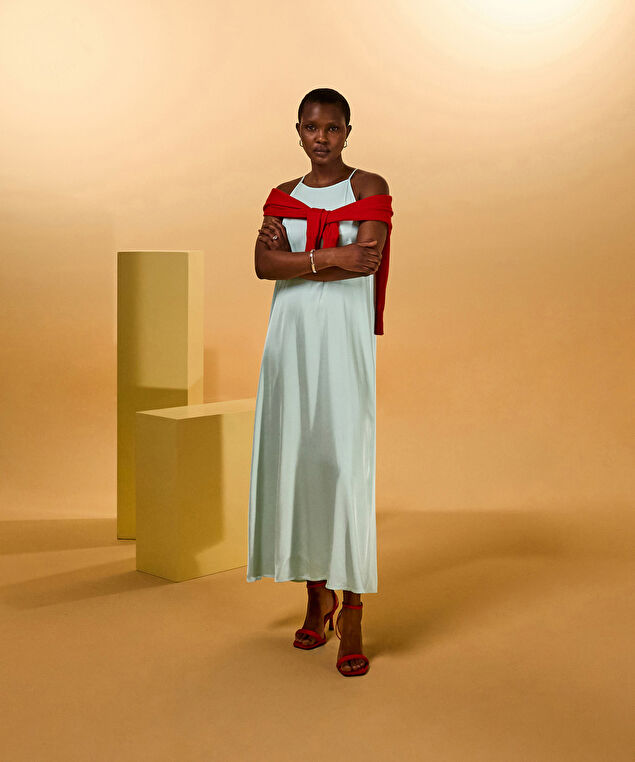 Rodier Robe Longue Fluide Vert D'eau