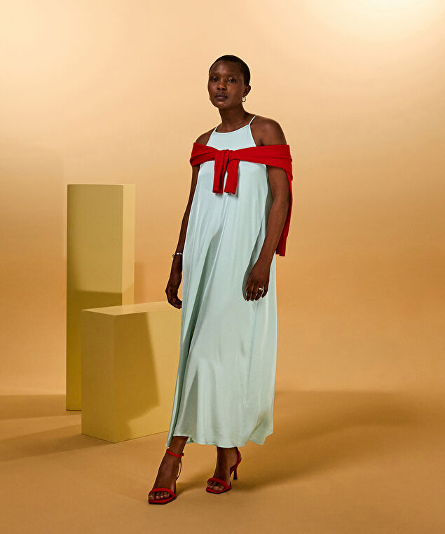 Rodier Robe Longue Fluide Vert D'eau