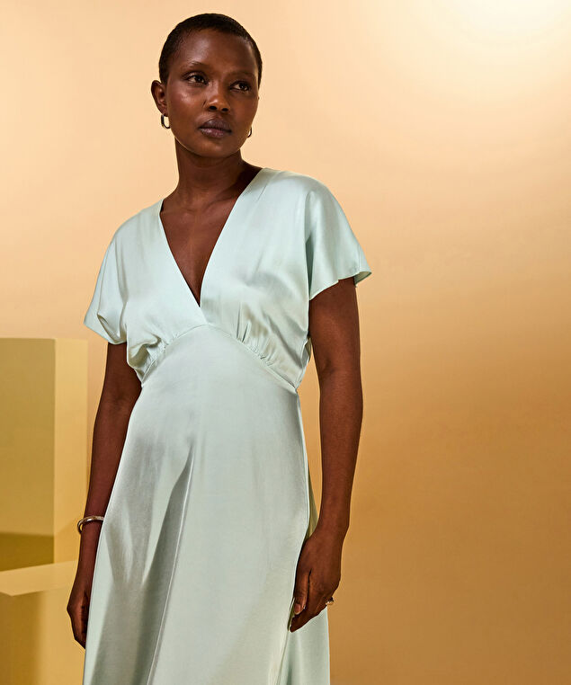 Rodier Robe Mi-mollet Fluide Vert D'eau