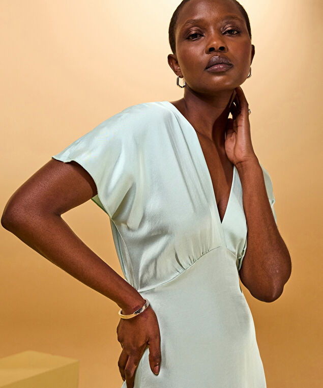 Rodier Robe Mi-mollet Fluide Vert D'eau