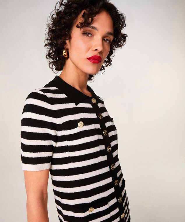 Rodier Robe Rayée En Maille Blanc/noir