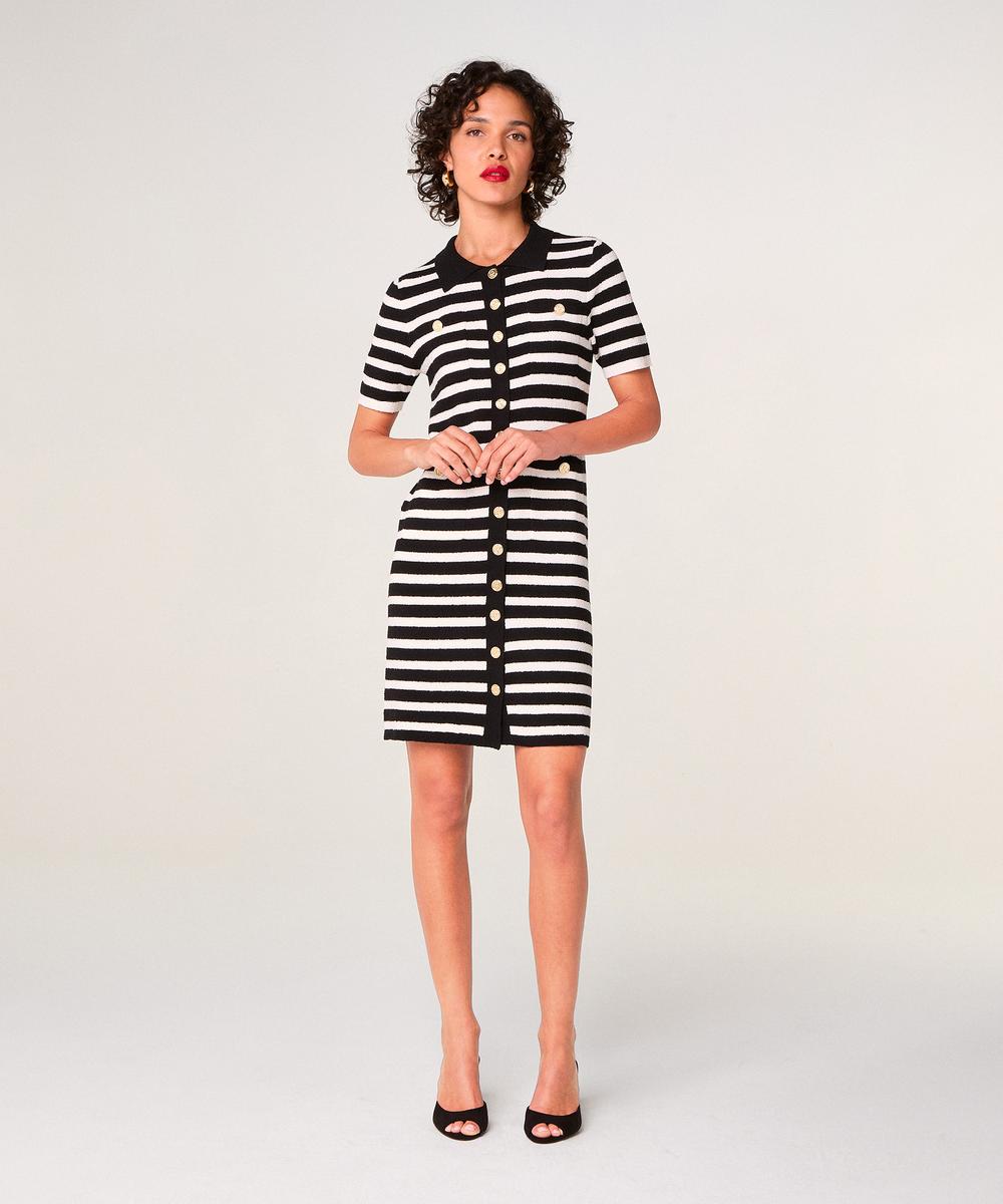 rodier Robe rayée en maille blanc/noir