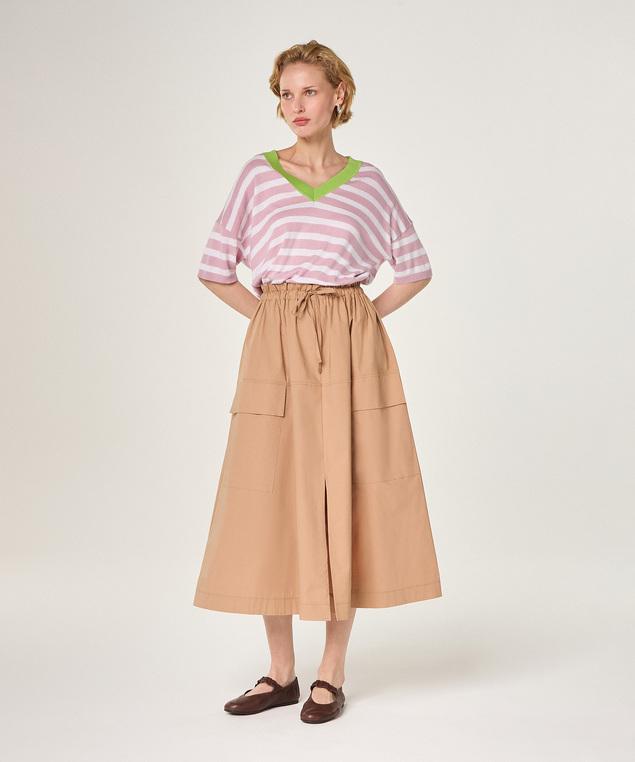 Rodier T-shirt Col V En Coton Et Soie Bois De Rose