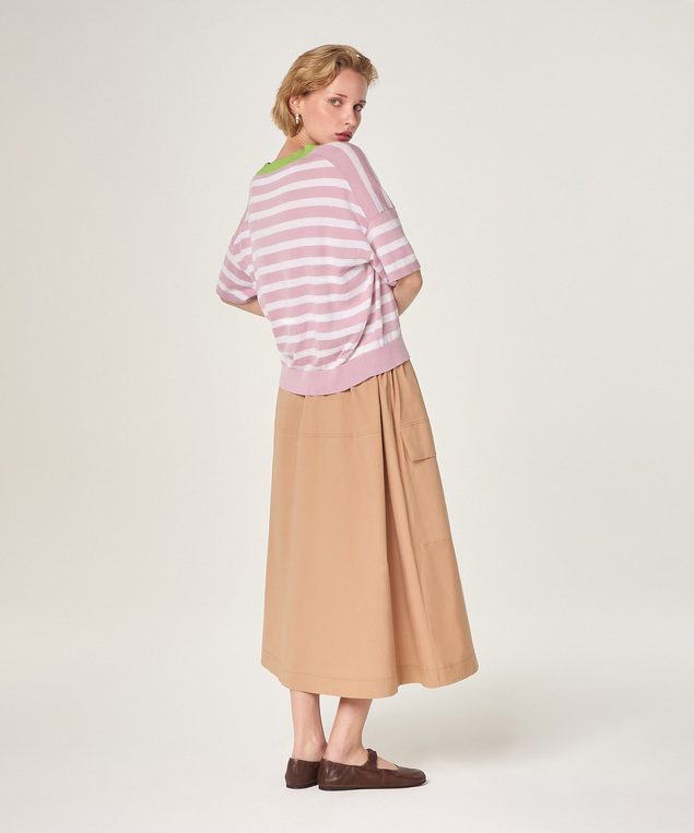 Rodier T-shirt Col V En Coton Et Soie Bois De Rose