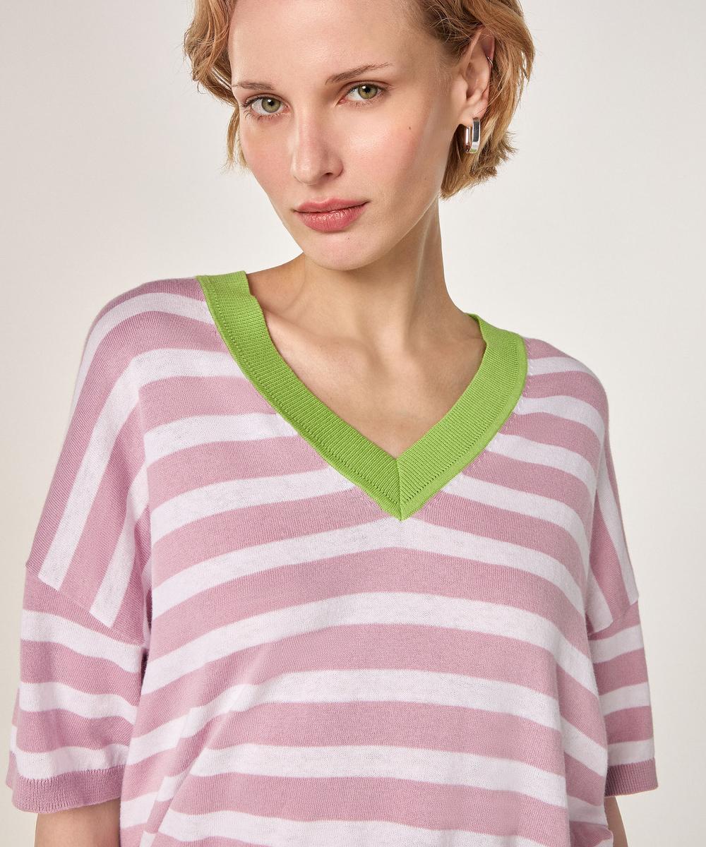 rodier T-shirt col V en coton et soie bois de rose