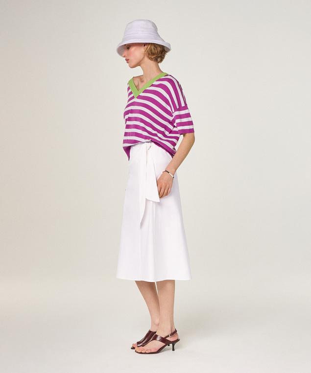 Rodier T-shirt Col V En Coton Et Soie Fuchsia