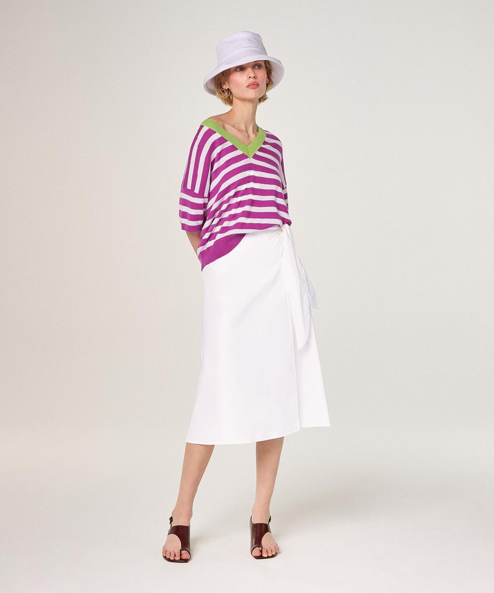 rodier T-shirt col V en coton et soie fuchsia