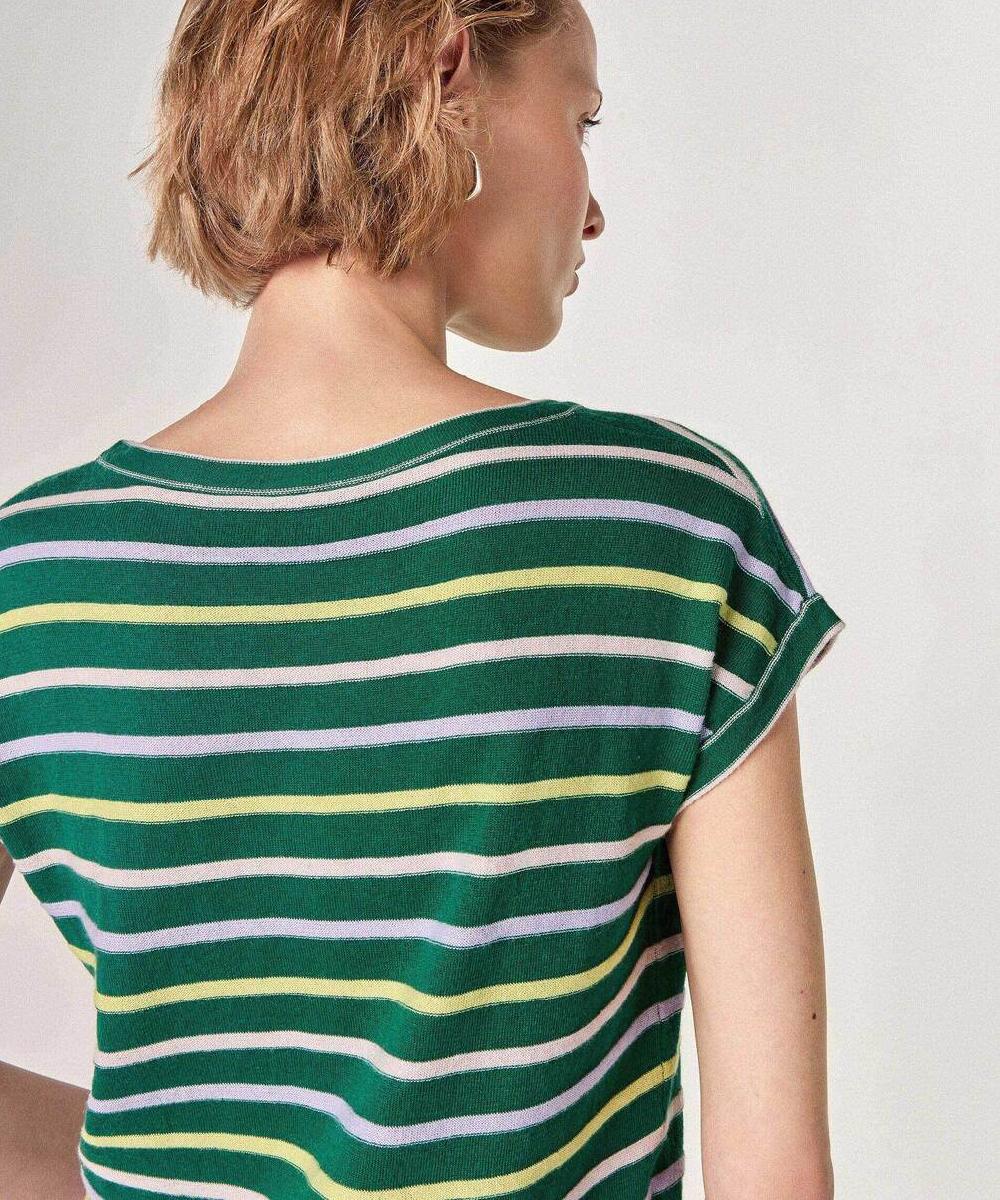 rodier T-shirt rayé en coton vert bouteille
