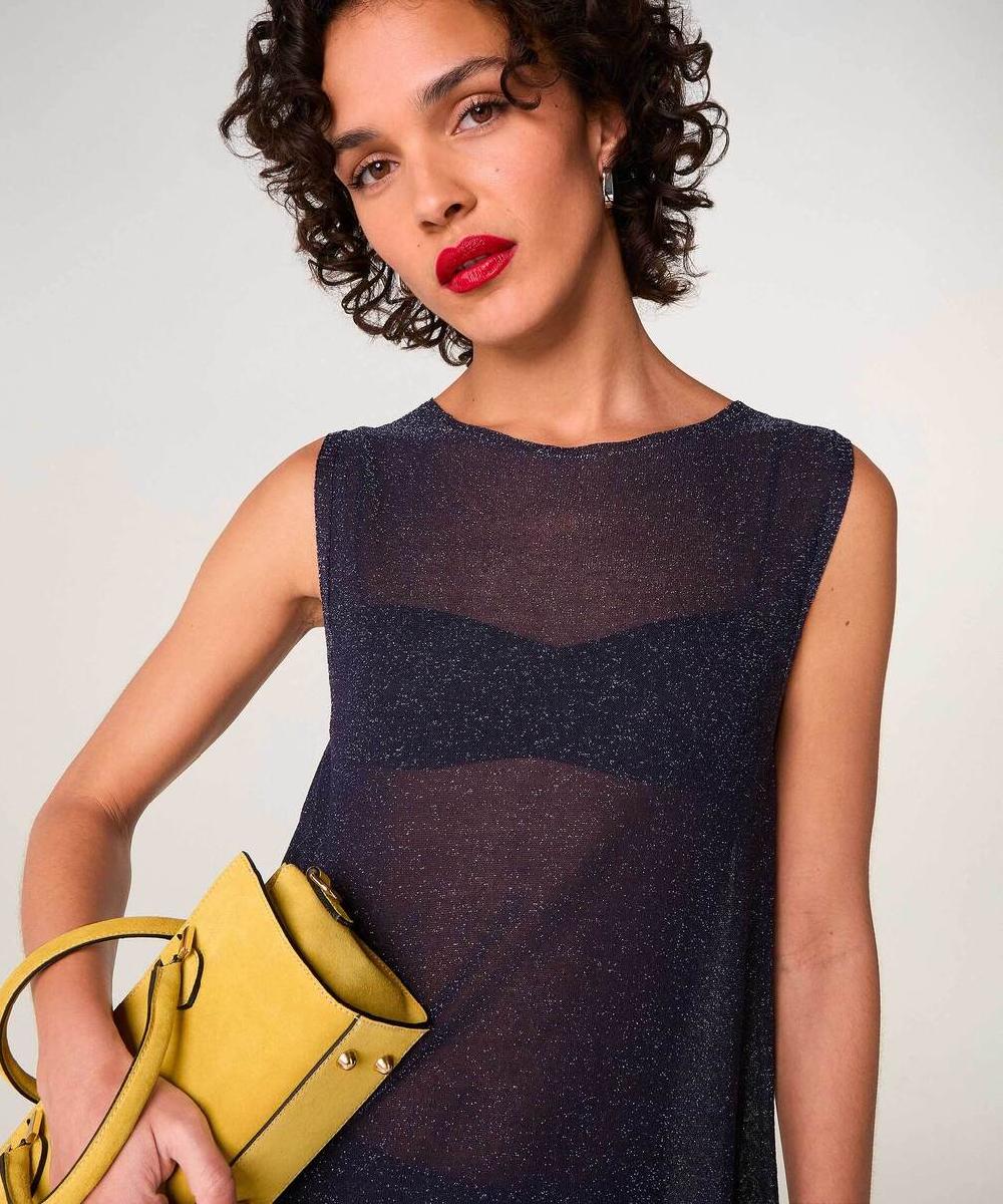 rodier Top en maille lurex bleu marine