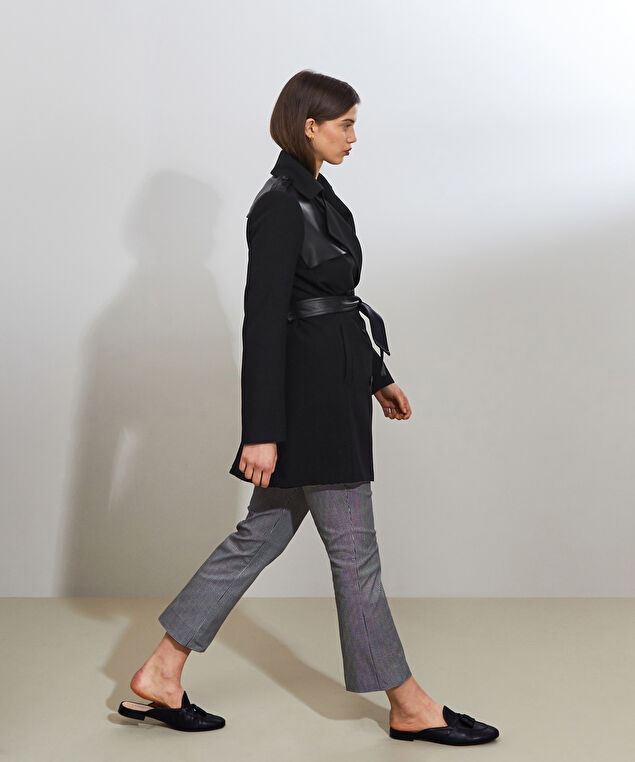 Rodier Trench-coat Bi-matière Cuir Noir