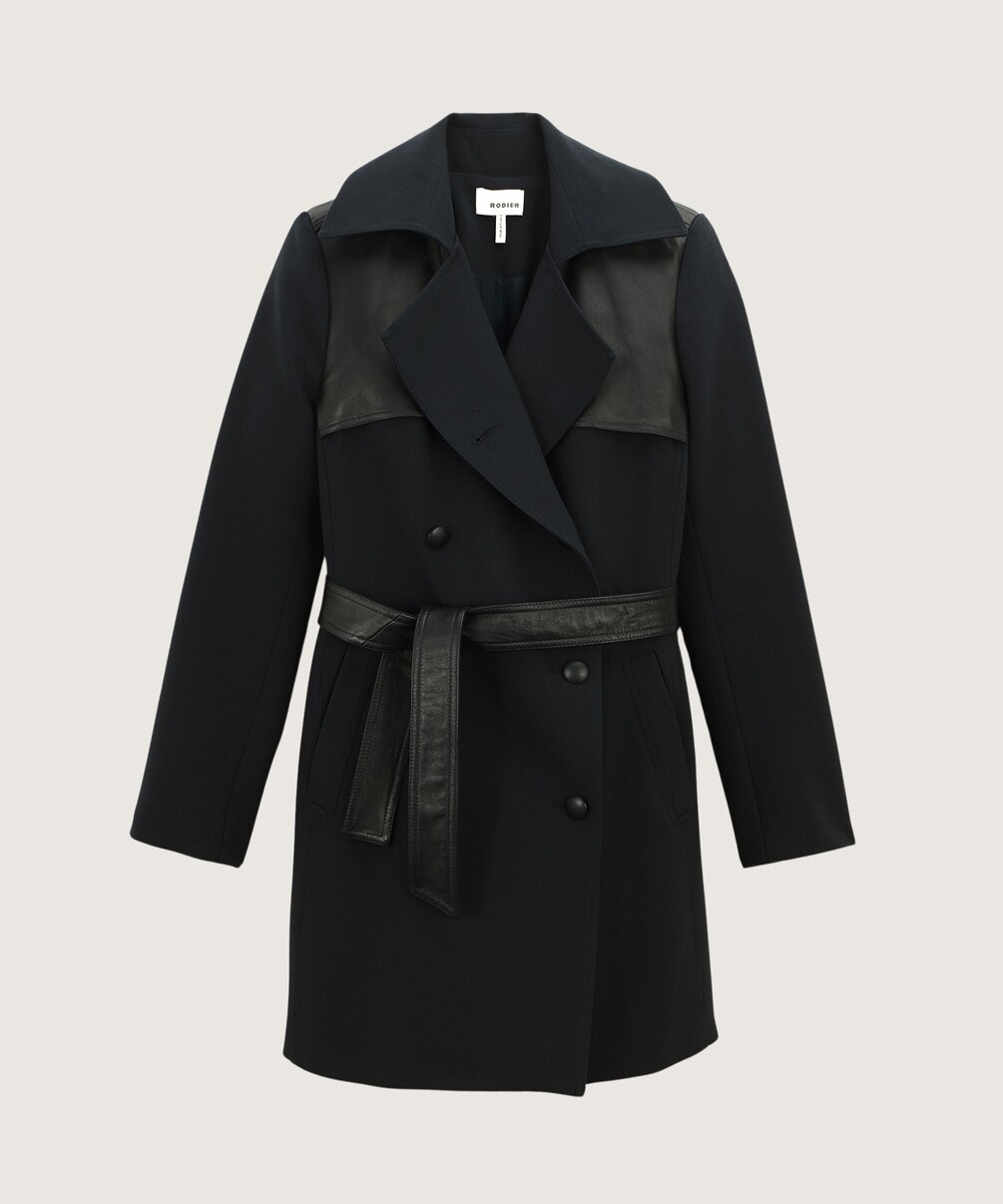rodier Trench-coat bi-matière cuir noir