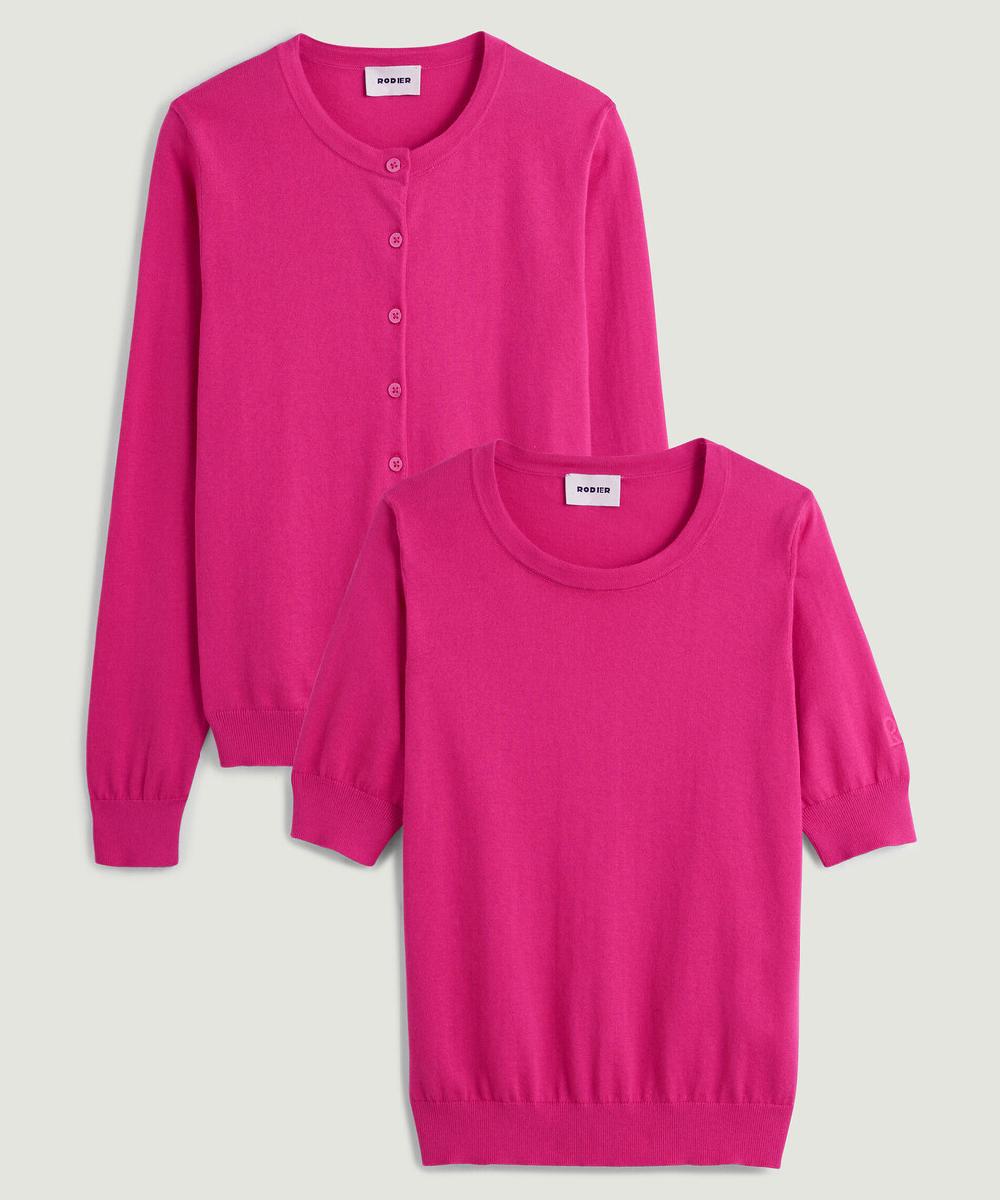 rodier Twin-set coton rose magenta