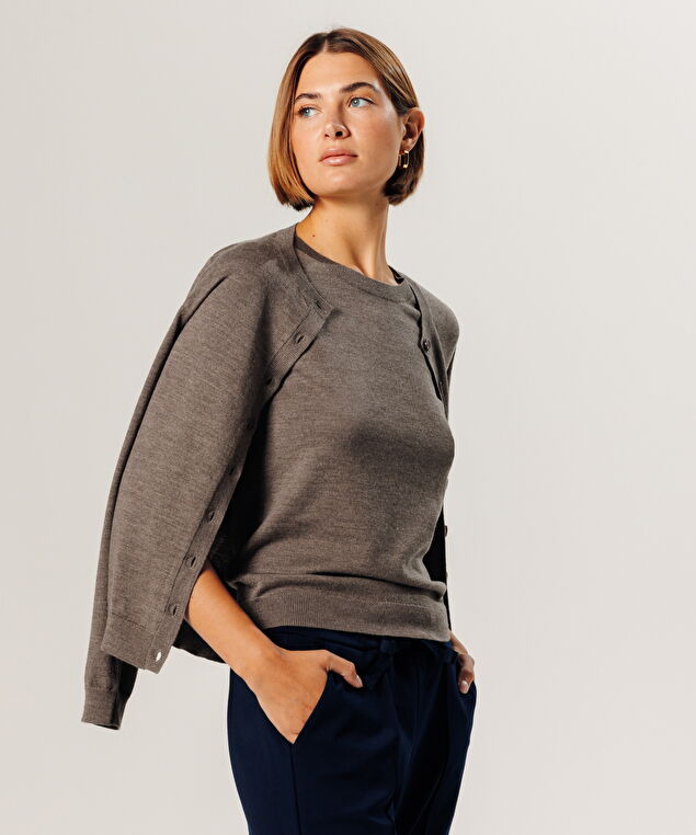 Rodier Twin-set En Laine Mérinos Marron Taupe