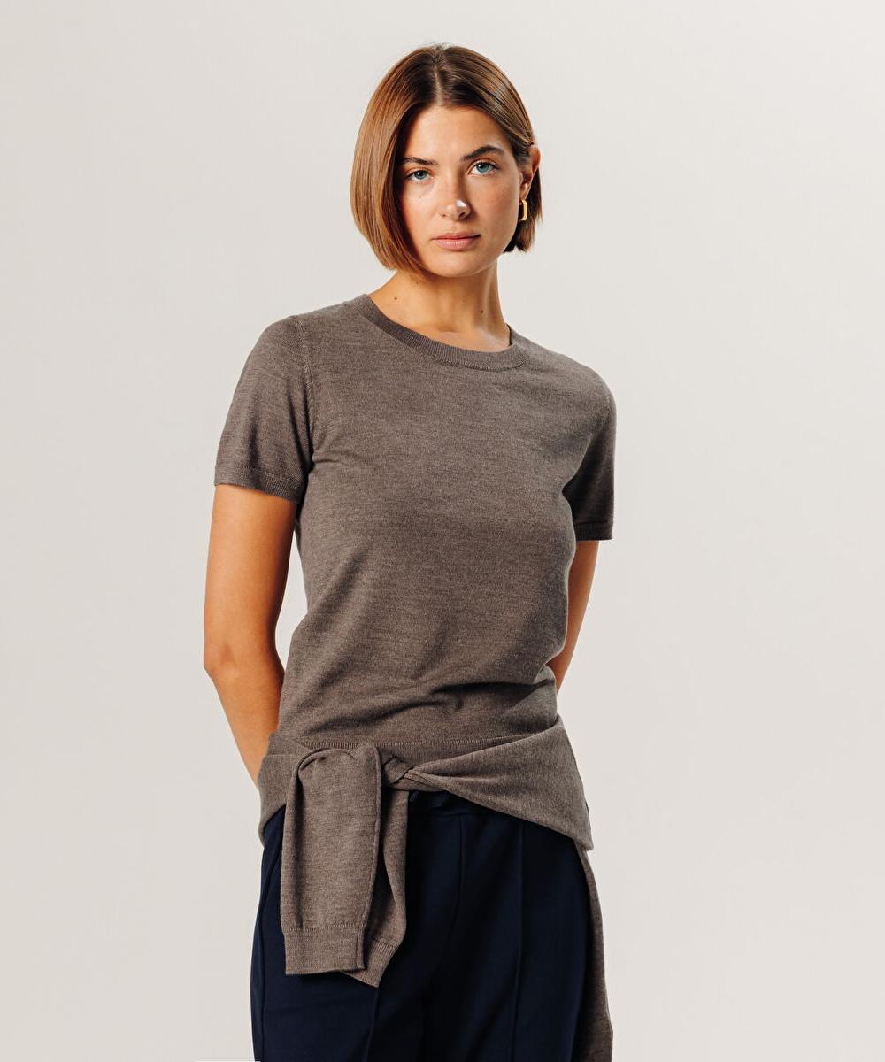 rodier Twin-set en laine mérinos marron taupe