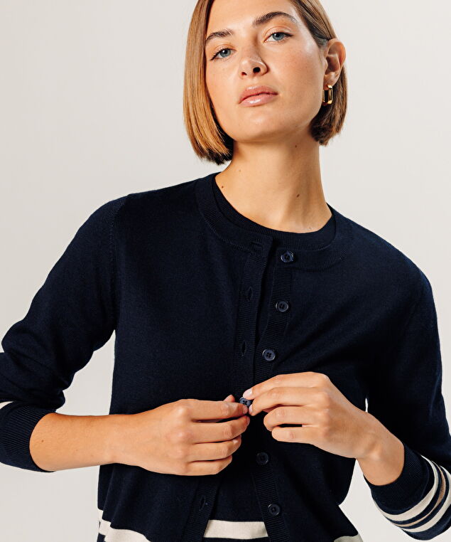 Rodier Twin-set Rayé En Laine Mérinos Bleu Nuit