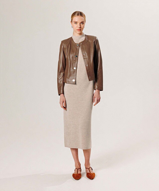 Rodier Veste Courte En Cuir Marron Camel