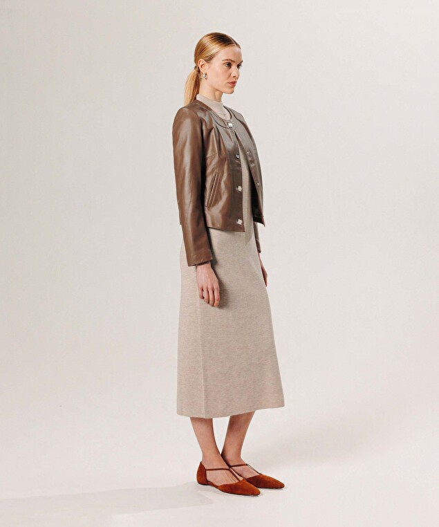 Rodier Veste Courte En Cuir Marron Camel