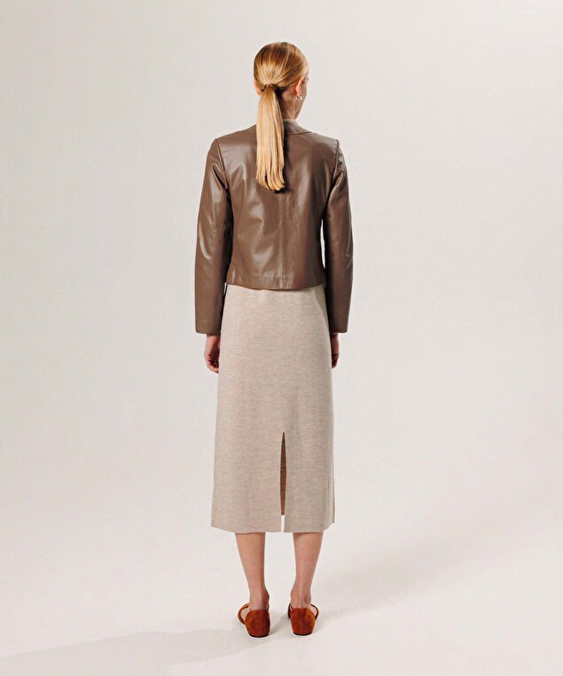 Rodier Veste Courte En Cuir Marron Camel