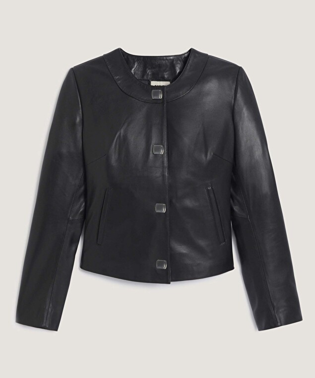 Rodier Veste Courte En Cuir Noire