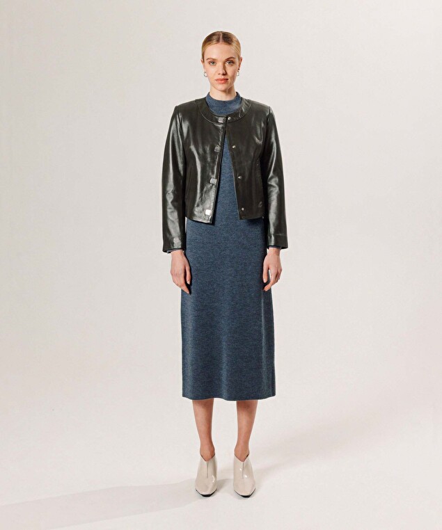 Rodier Veste Courte En Cuir Vert Olive