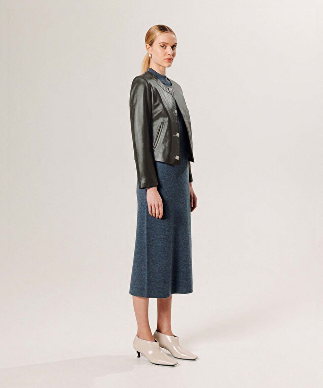 Rodier Veste Courte En Cuir Vert Olive