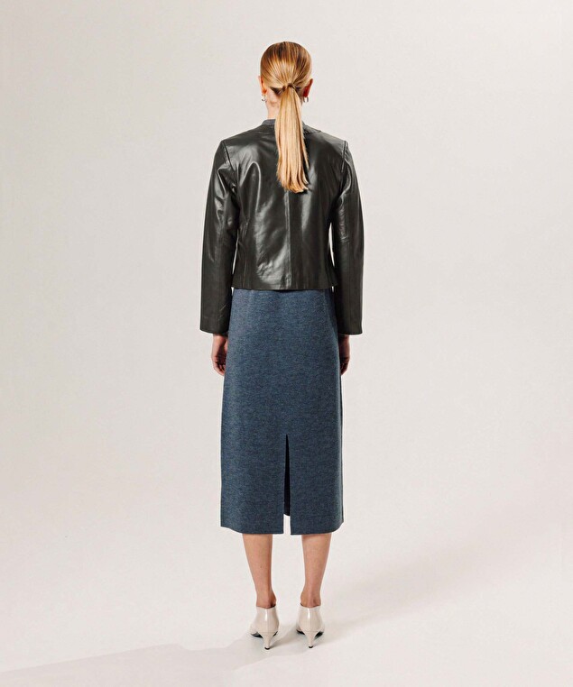 Rodier Veste Courte En Cuir Vert Olive