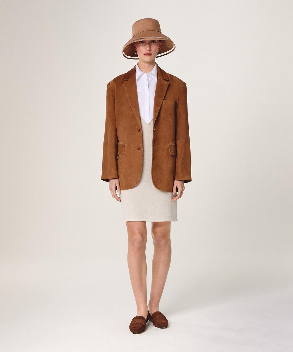 rodier Veste en cuir de chèvre velours camel