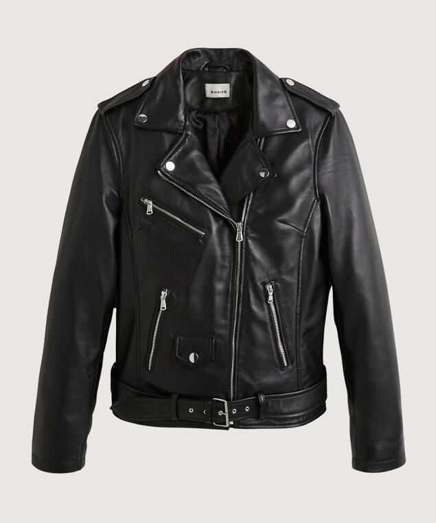 Rodier Veste Perfecto En Cuir Bleu Nuit