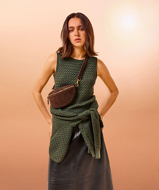 Rodier Sac Banane Lila En Cuir Velours Marron Foncé