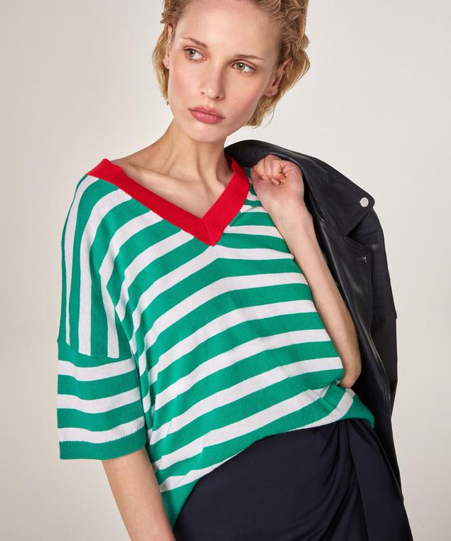 Rodier T-shirt Col V En Coton Et Soie Vert Emeraude