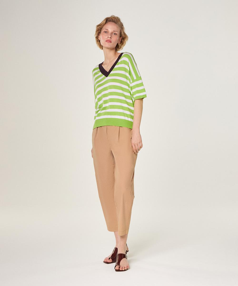 rodier T-shirt col V en coton et soie vert verveine