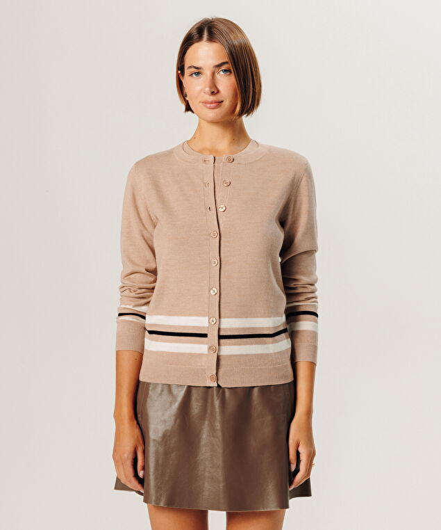 Rodier Twin-set Rayé En Laine Mérinos Beige Ficelle