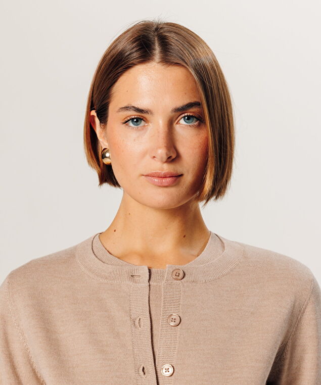 Rodier Twin-set Rayé En Laine Mérinos Beige Ficelle