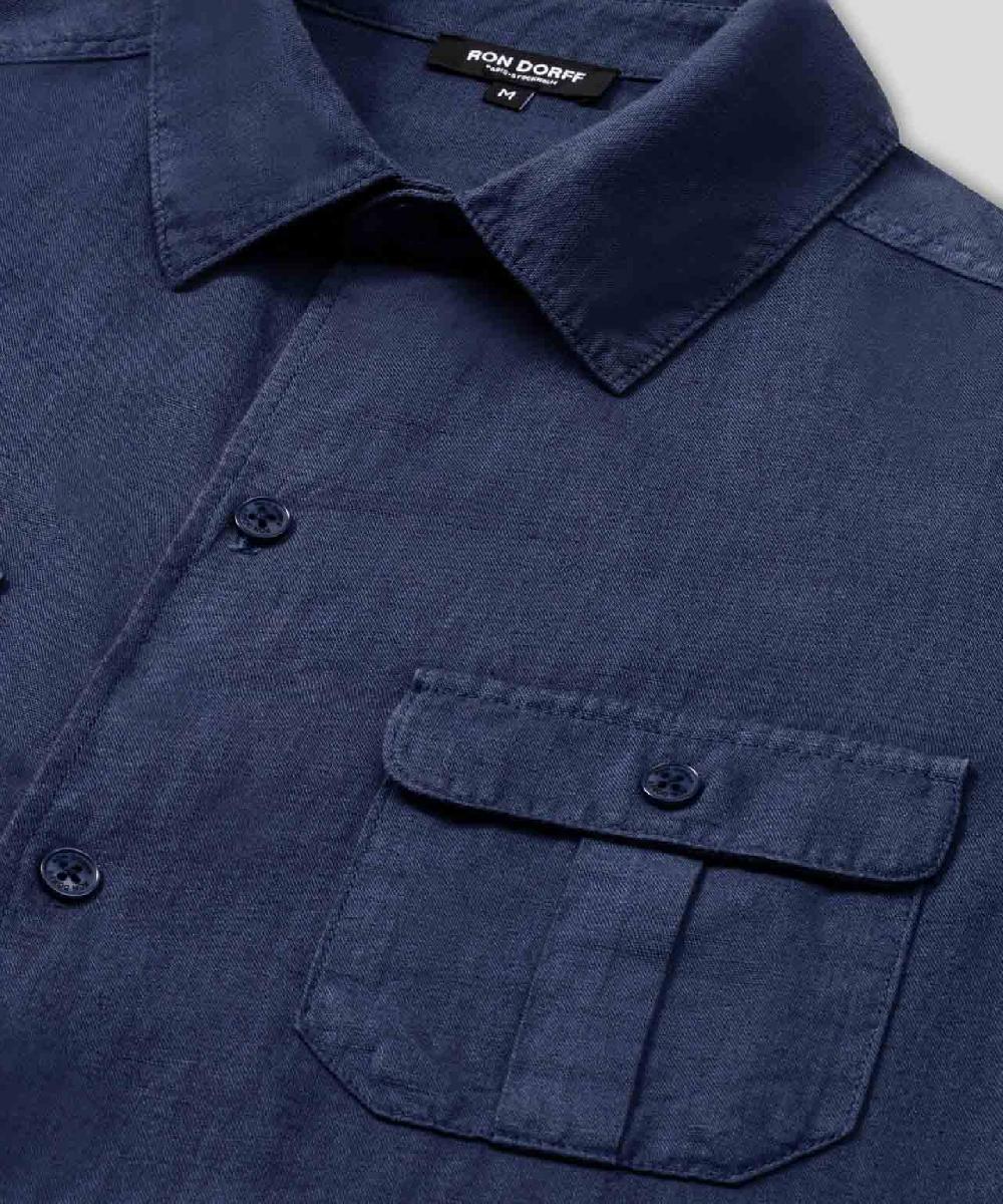 Ron Dorff Chemise En Coton Et Lin à Poches Bleu Océan