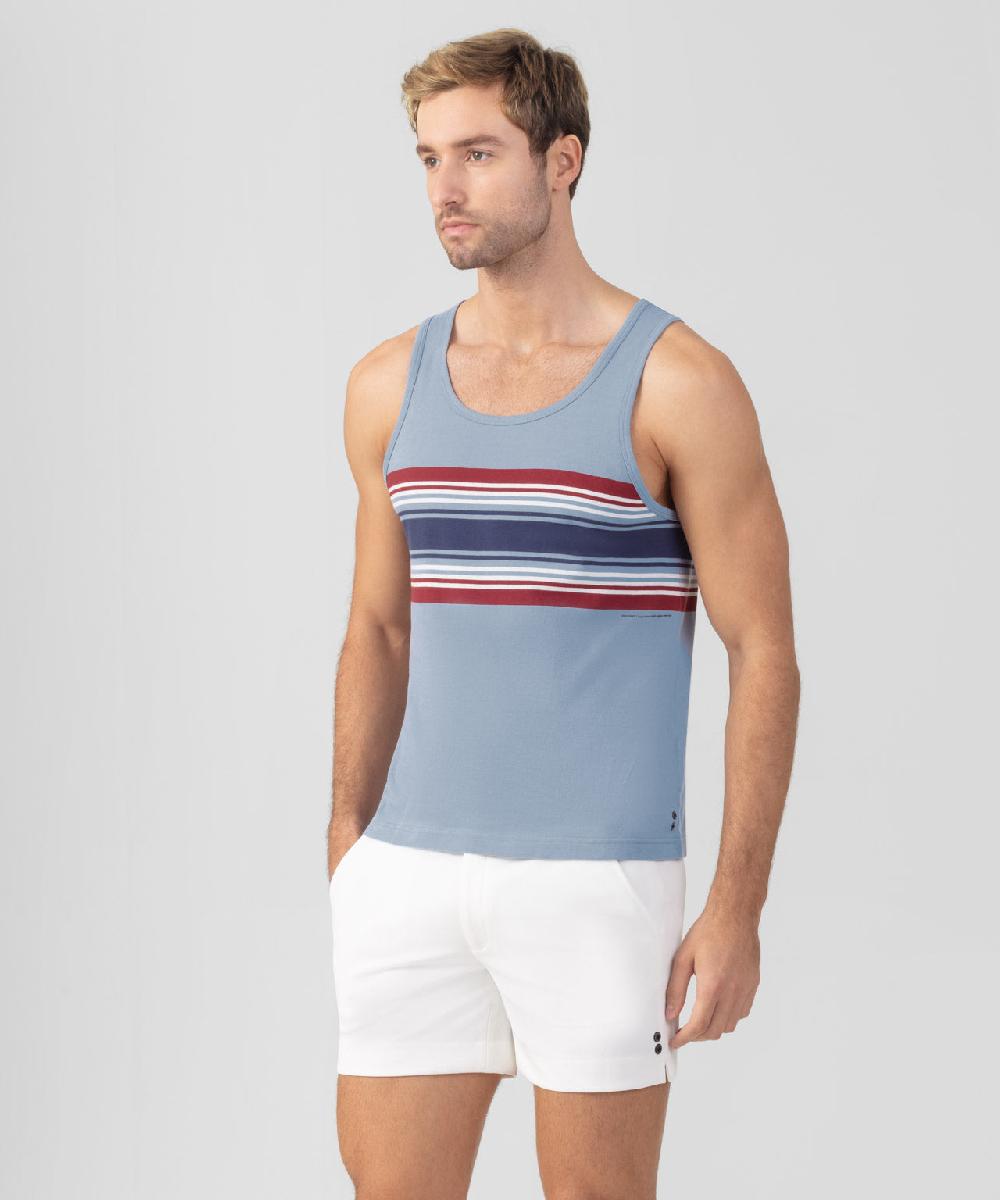 Ron Dorff Débardeur En Coton Organique à Rayures Bleu Denim Clair