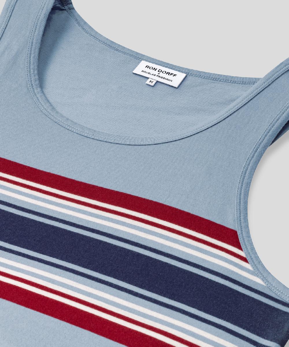 Ron Dorff Débardeur En Coton Organique à Rayures Bleu Denim Clair