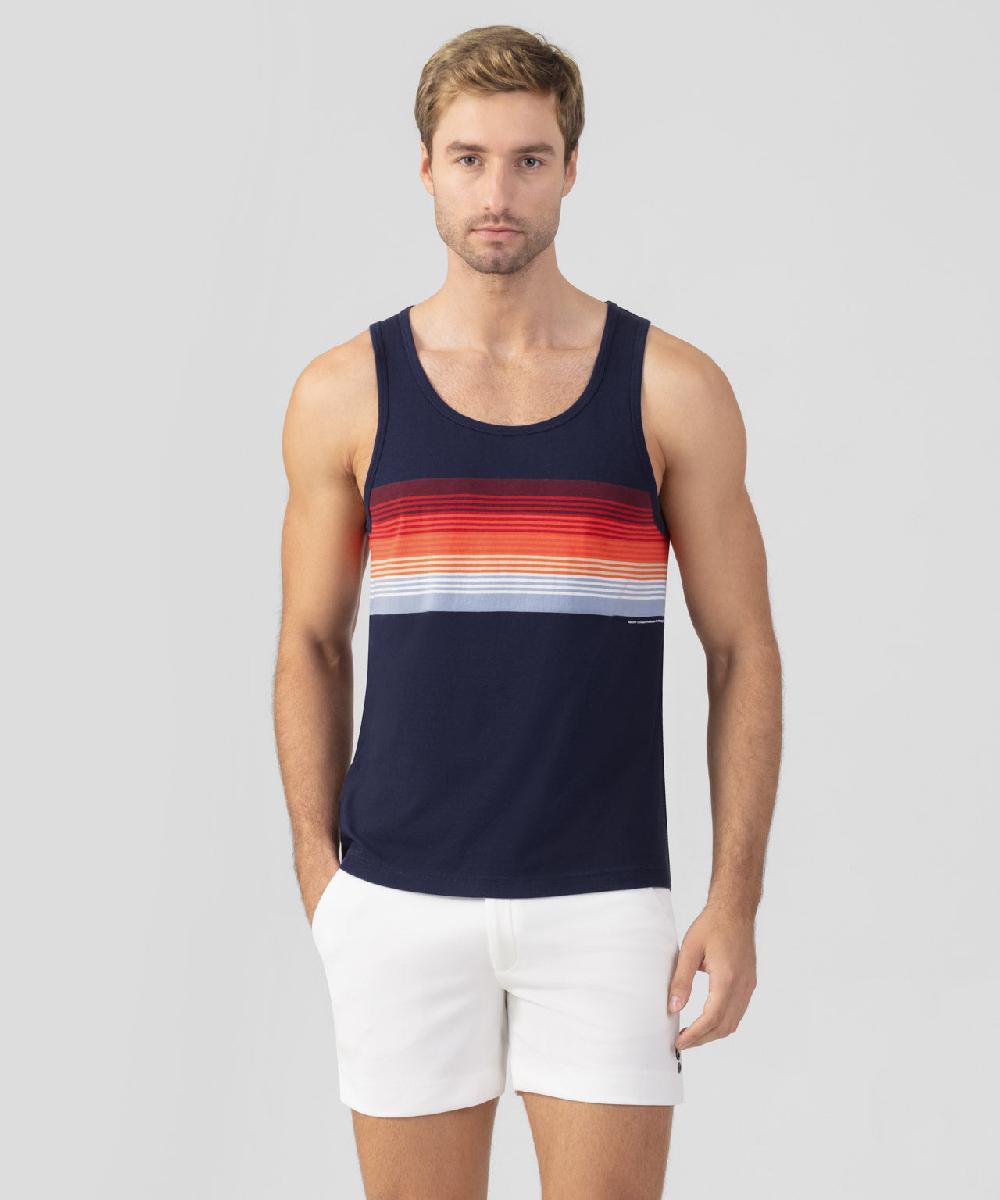 ron dorff Débardeur en coton organique à rayures Bleu marine