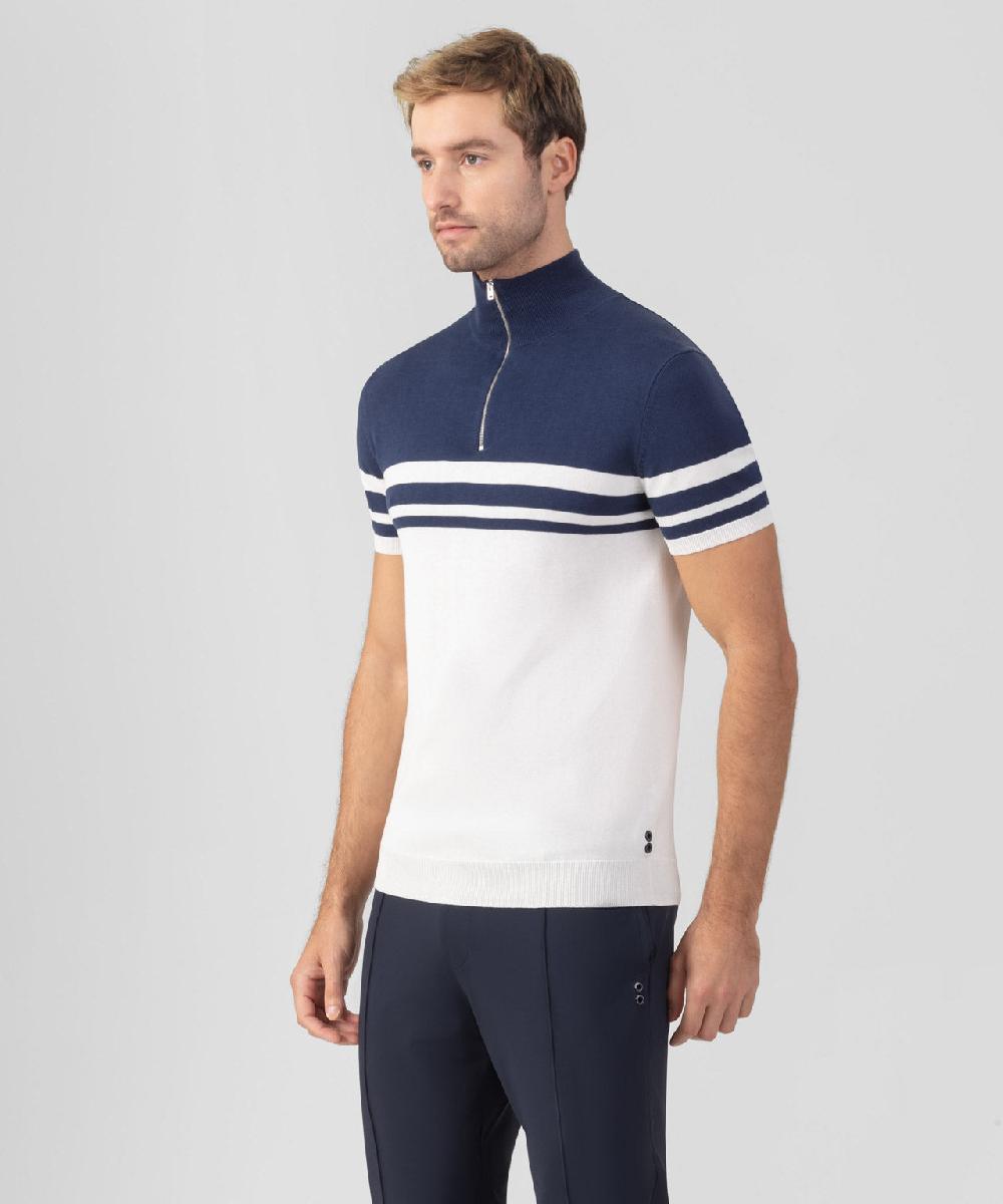 Ron Dorff Polo En Coton Et Soie Bicolore Bleu Océan