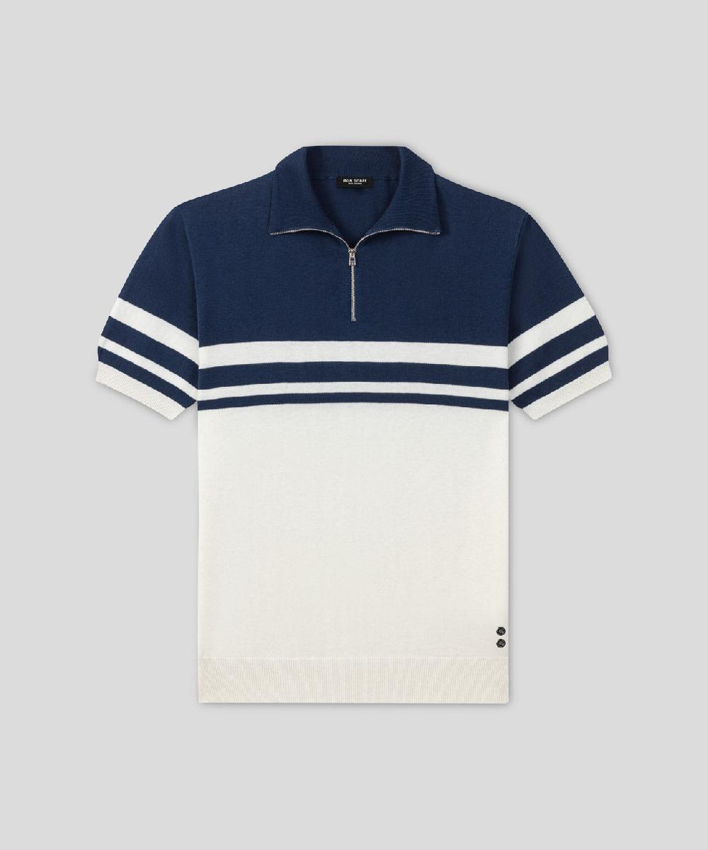 Ron Dorff Polo En Coton Et Soie Bicolore Bleu Océan