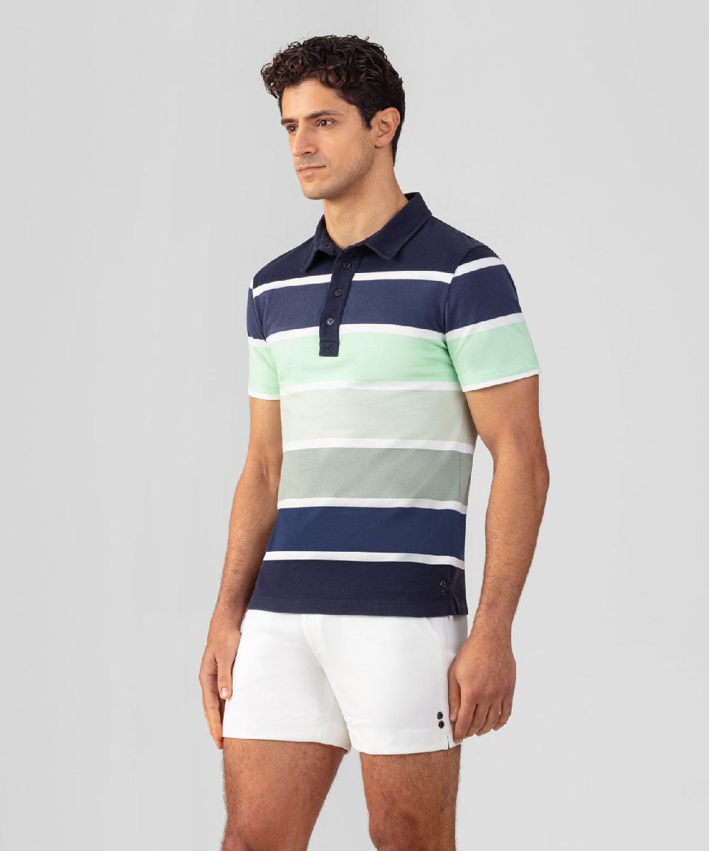 Ron Dorff Polo En Coton Piqué à Larges Rayures Bleu Marine