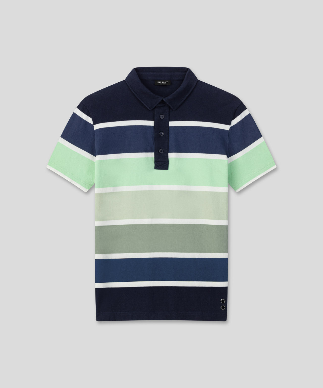 Ron Dorff Polo En Coton Piqué à Larges Rayures Bleu Marine