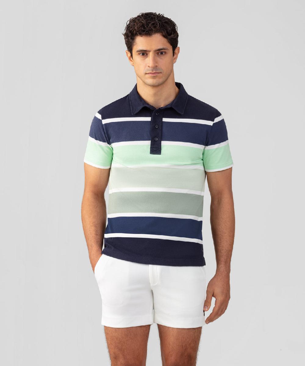 ron dorff Polo en coton piqué à larges rayures Bleu marine