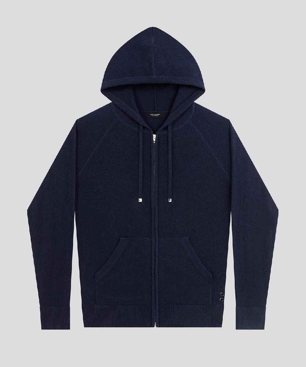 ron dorff Pull à capuche zippé en cachemire Bleu marine